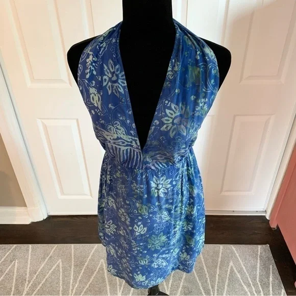 Phylipa Handmade Blue Floral Batik Halter Top Dress - Picture 2 of 7